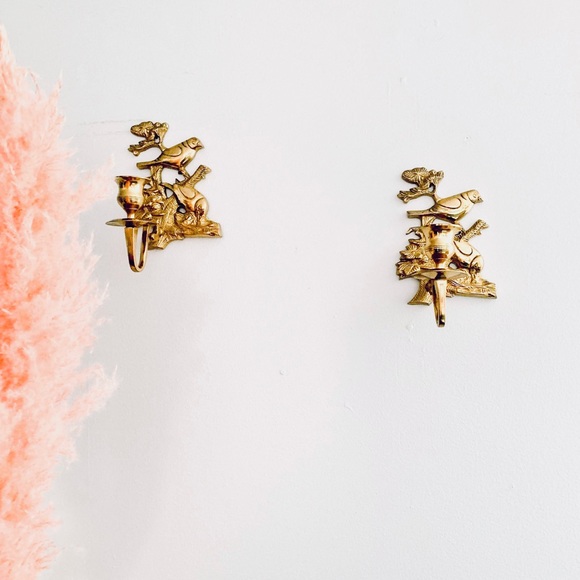 Vintage brass wall mount candle holders - Picture 2 of 2